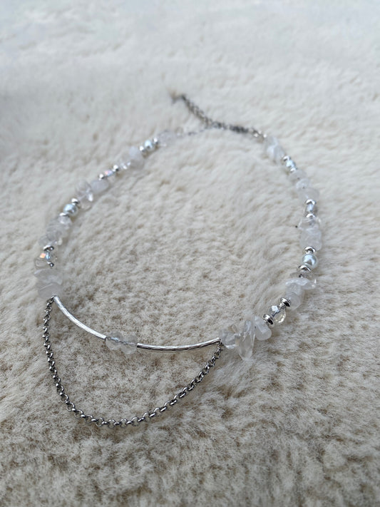 Silver Necklace, Agate Semi Precious Stone