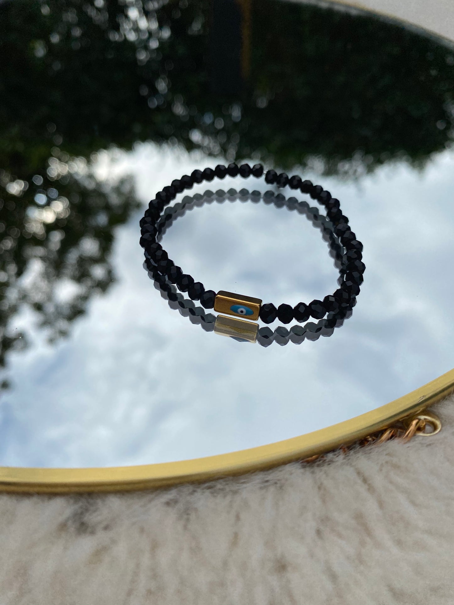 Black glass beads Bracelet, evil Eye