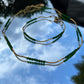 Gold Wavy Bracelet, Green glass Beads