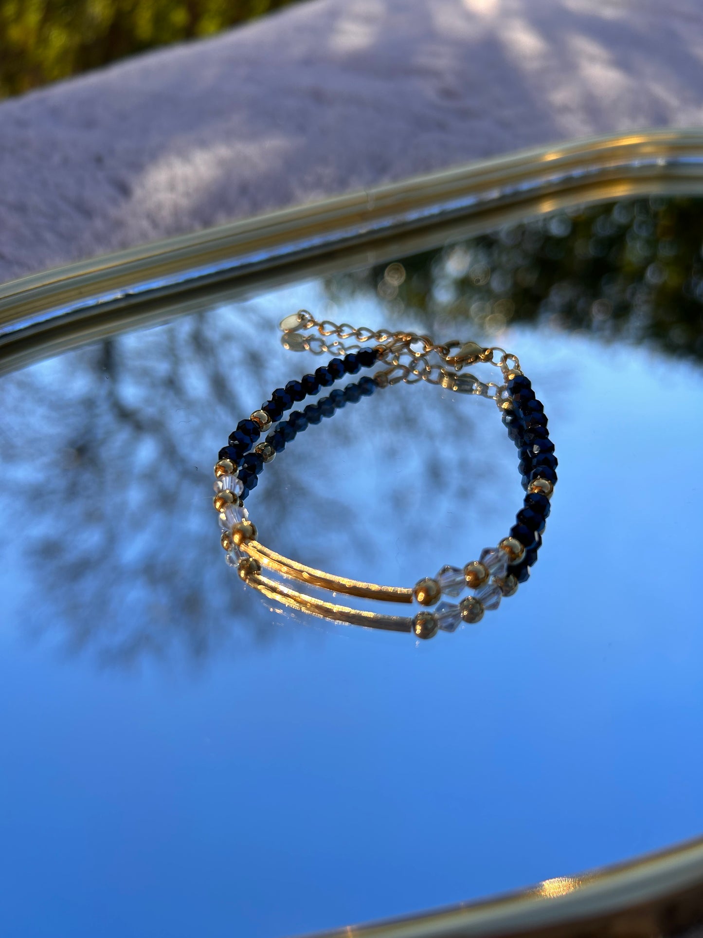 Gold plated Brass tube Bracelet, Black