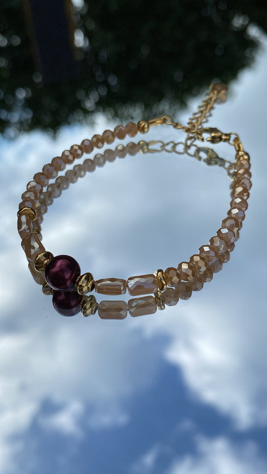 Beige Bracelet, Burgundy Crystal