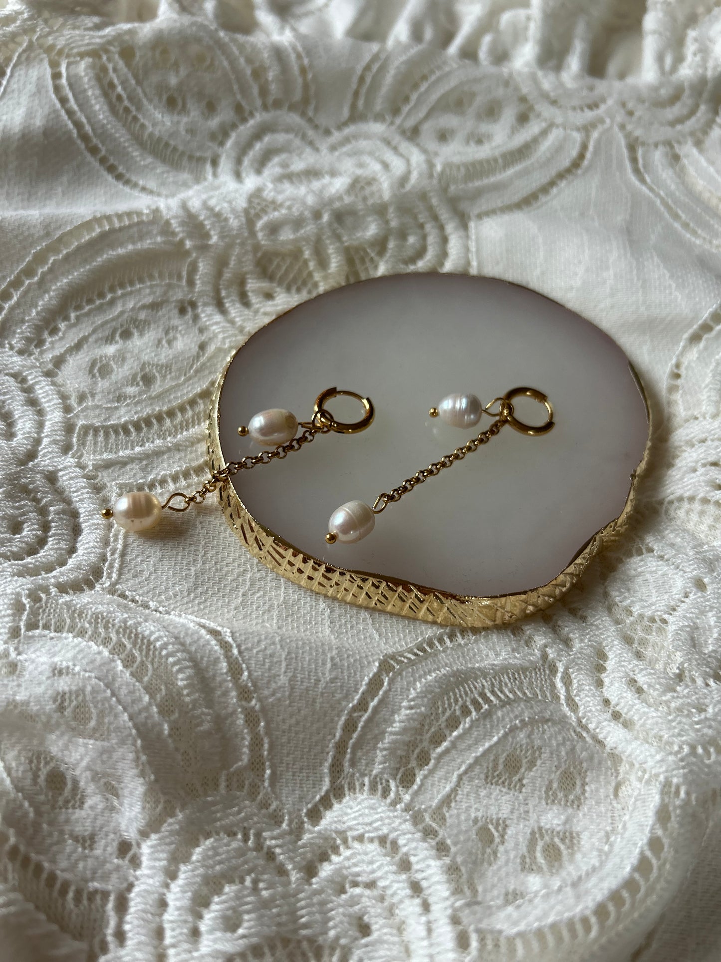 White Freshwater Pearl, Huggie/ Dangle Earrings