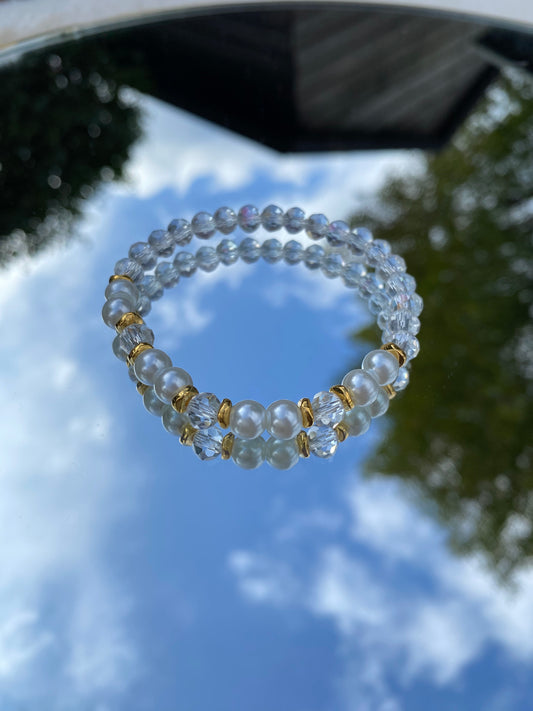 Clear glass Beads Bracelet, pearls