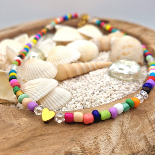 Multicolor Heart Necklace,  Hematite Stone, Perfect Love Gift