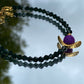 Purple Lava Stone, Green Bracelet, Gold Details