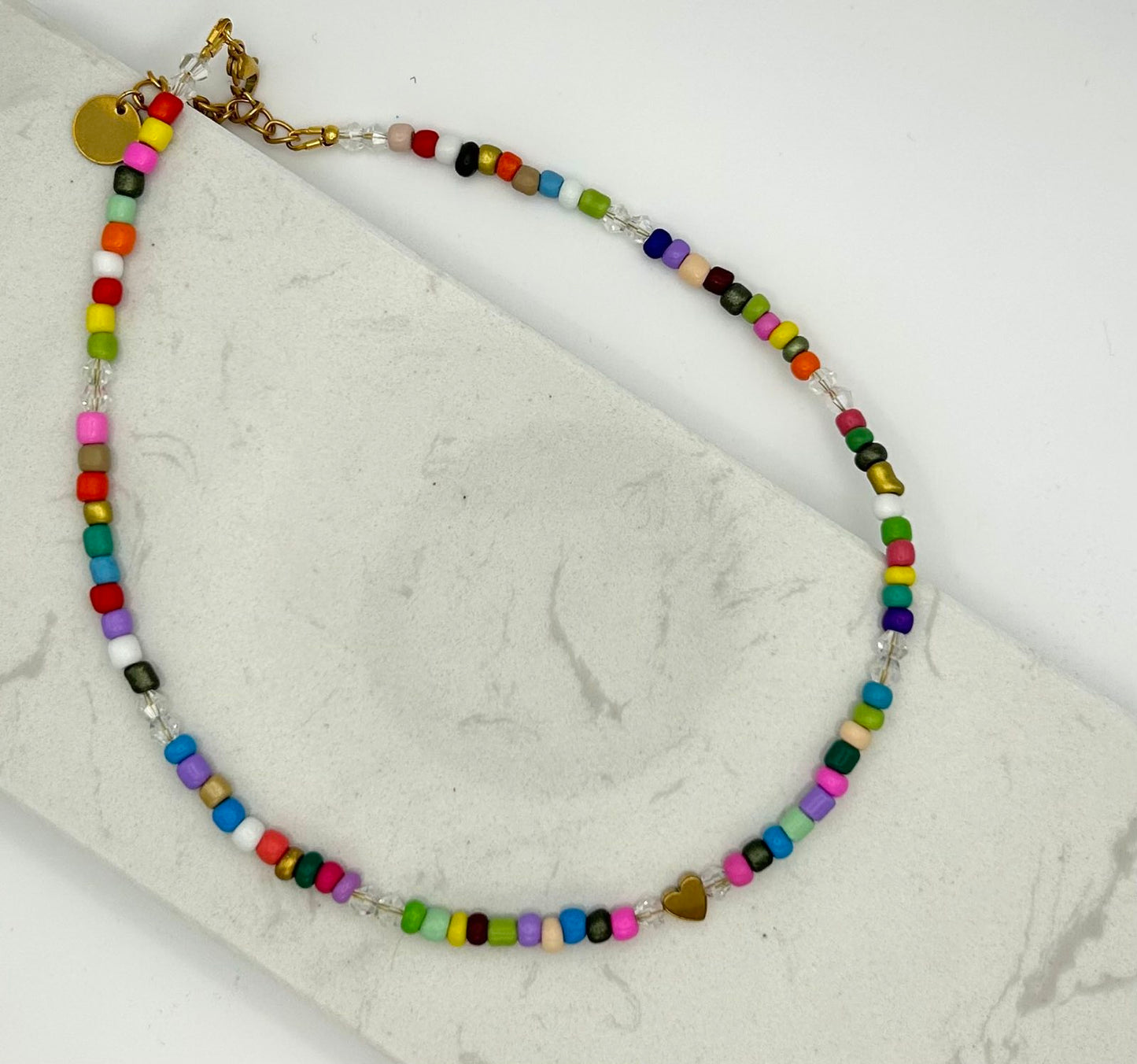 Multicolor Heart Necklace,  Hematite Stone, Perfect Love Gift