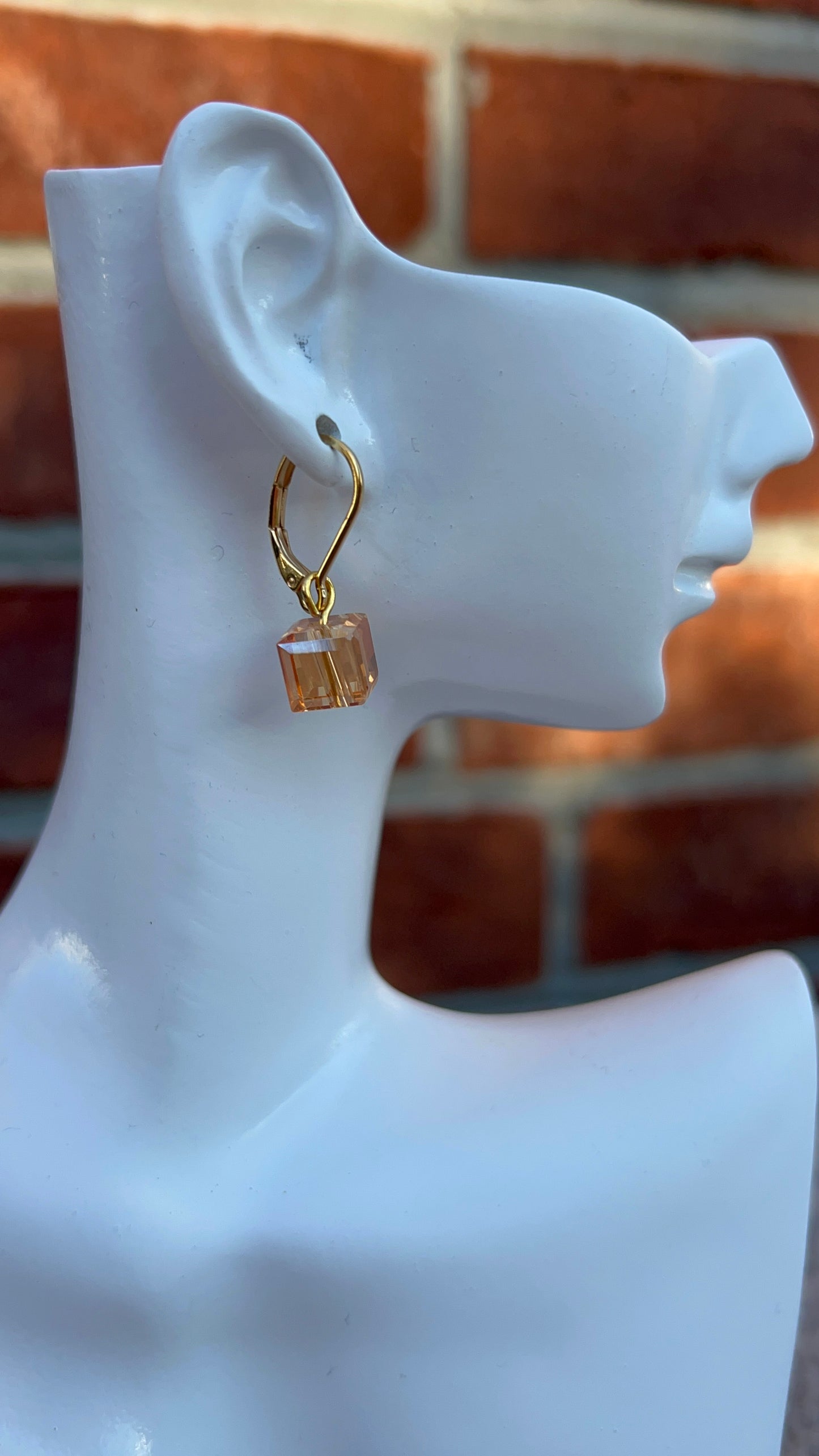 Square Orange Crystal Earring