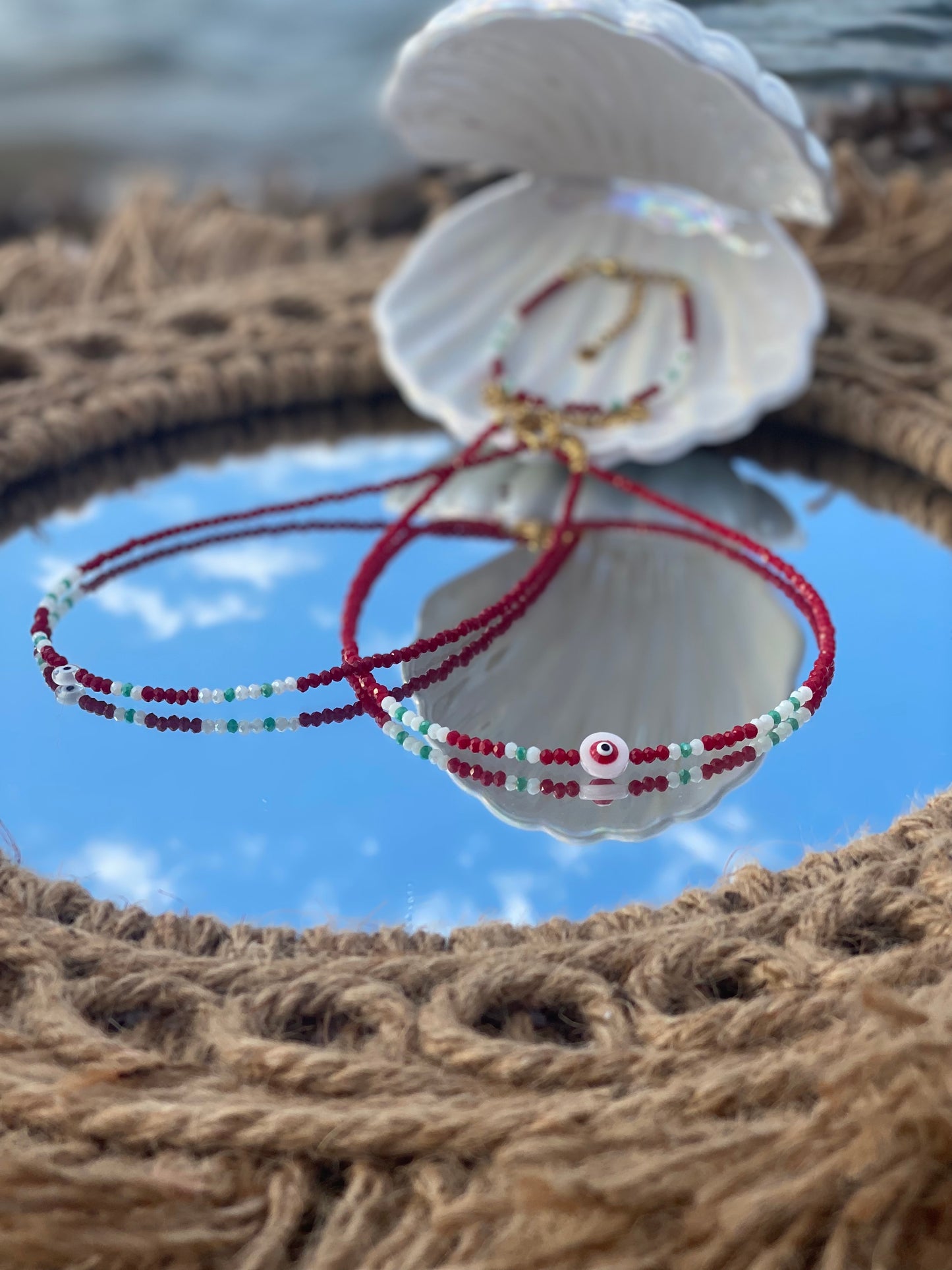 Red Evil Eye Necklace, Summer Vibe