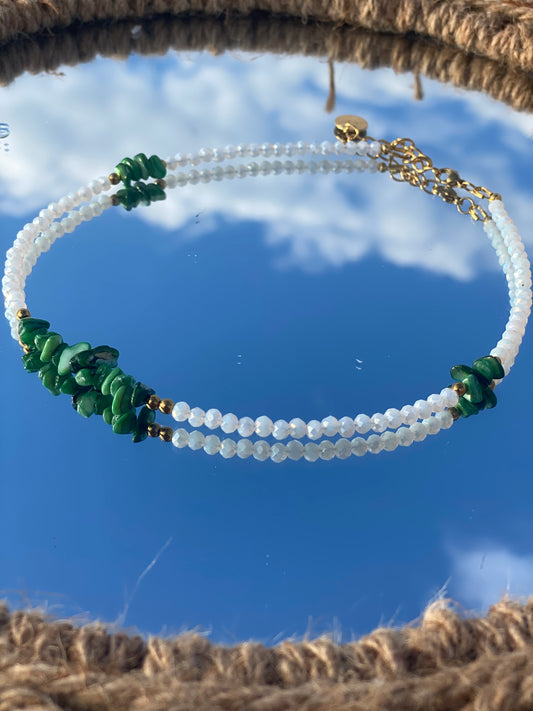 Green Coral Necklace, White Necklace
