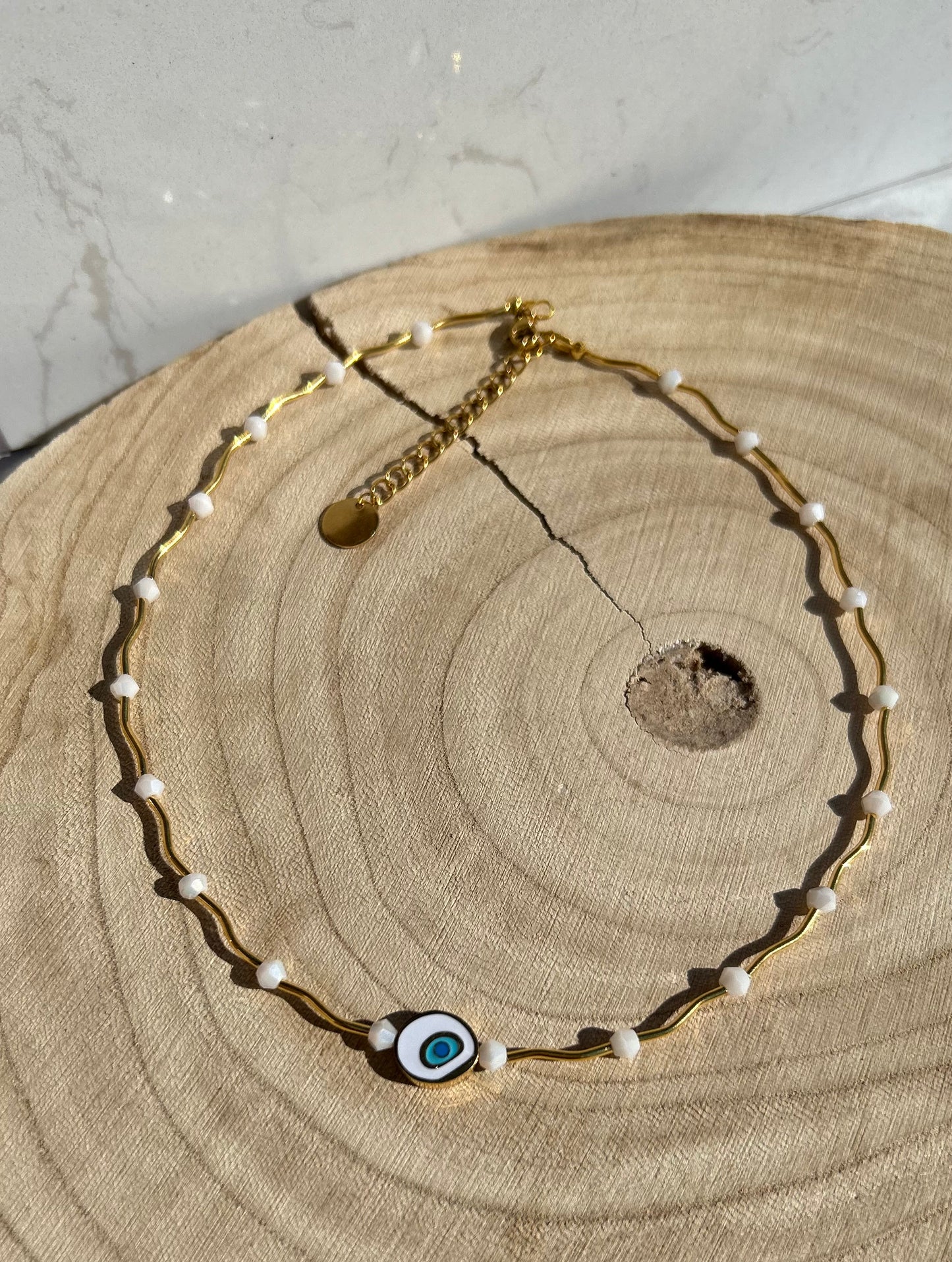 Marble Evil Eye, Gold Necklace