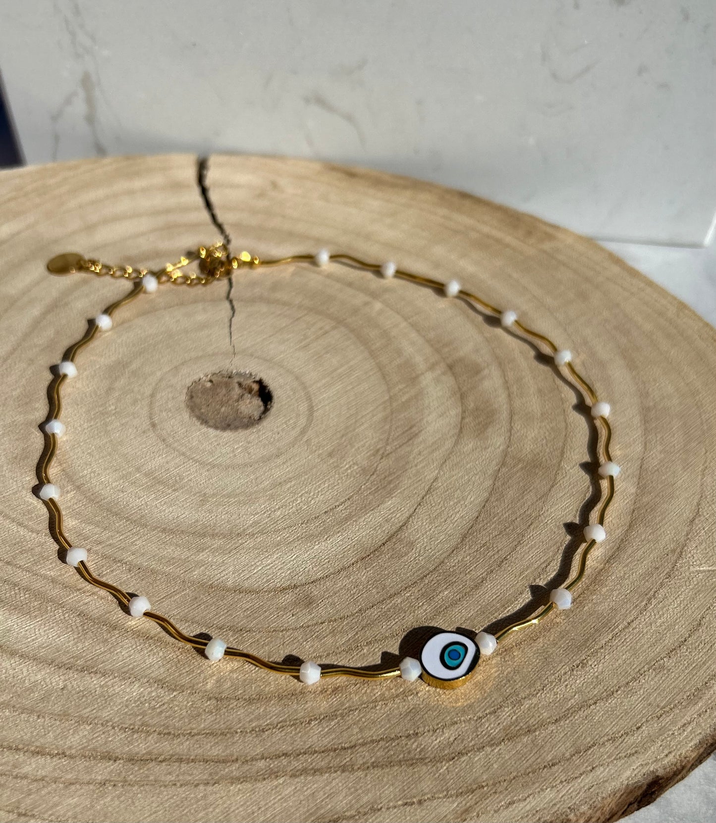 Marble Evil Eye, Gold Necklace