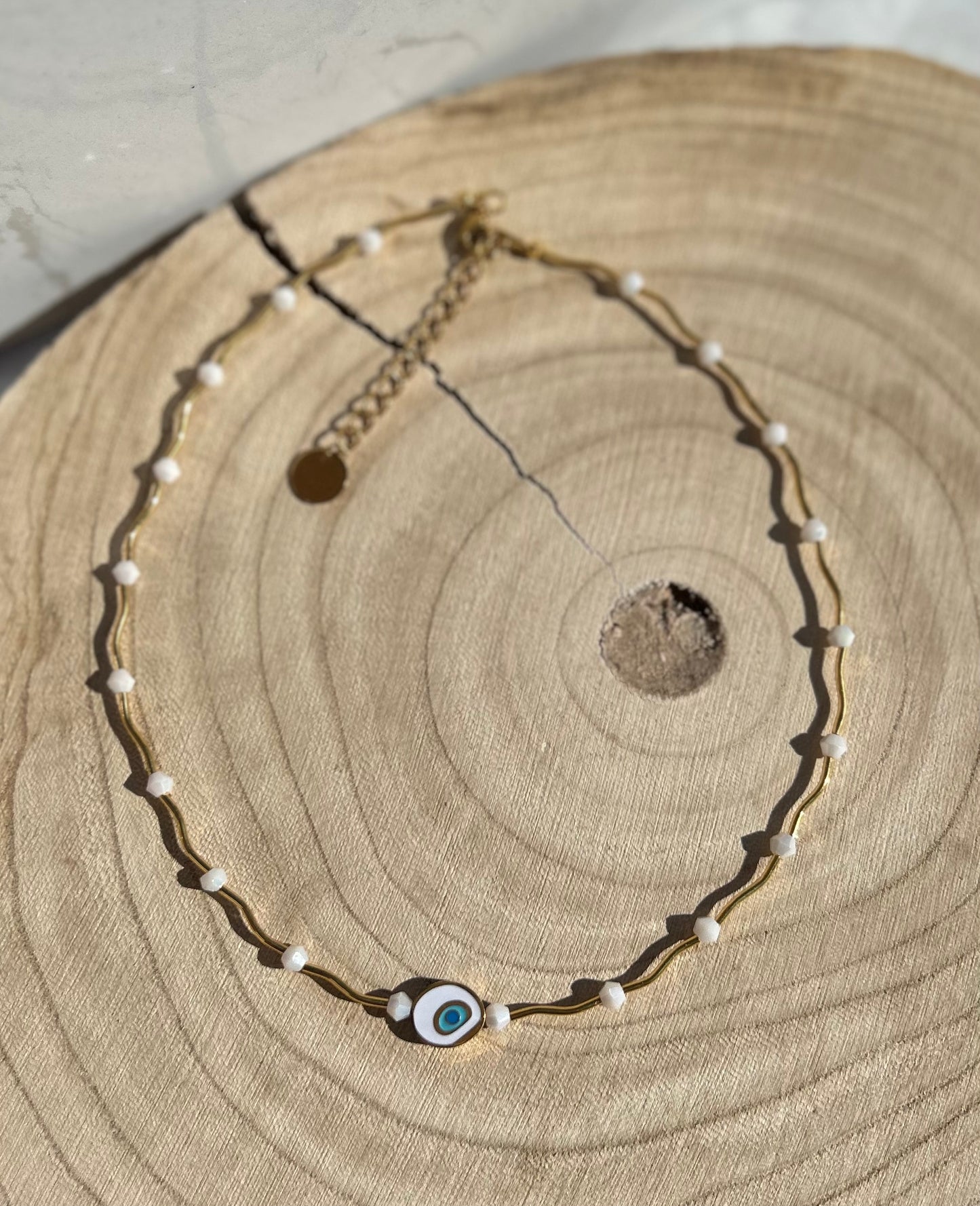 Marble Evil Eye, Gold Necklace