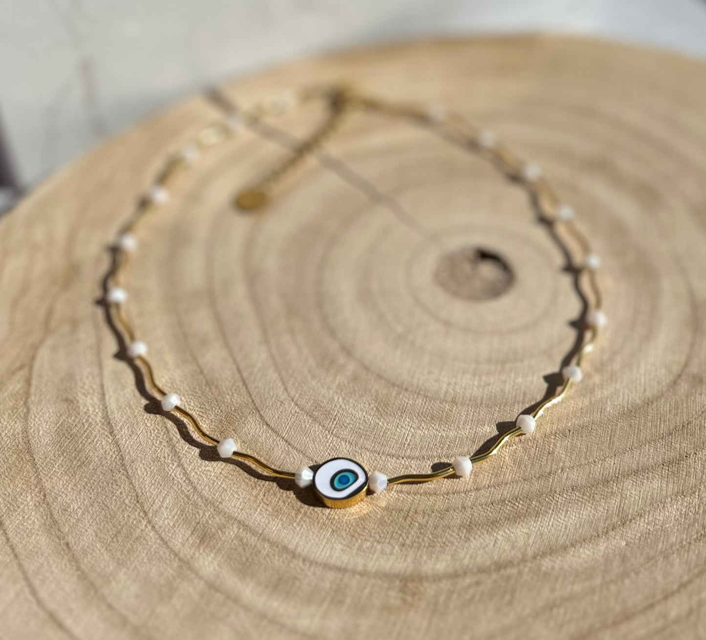 Marble Evil Eye, Gold Necklace